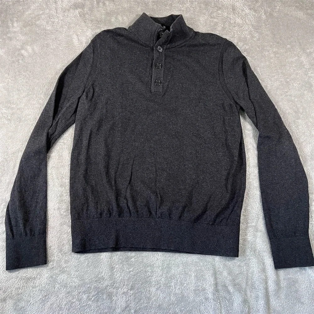 Banana Republic Sweater Men Large Heathered‎ Black Cashmere Blend Mock-Neck